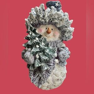 Snow Buddies Vintage Resin Sugar Glittered-snowman in a hat, scarf, mittens EUC